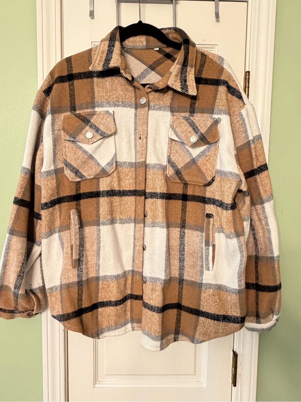 Women's Teddy Shacket in Camel Plaid